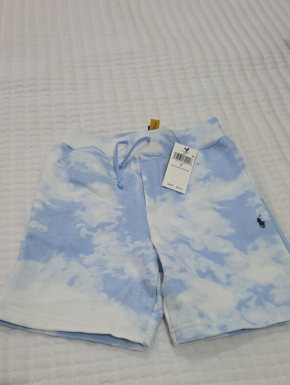 Polo by Ralph Lauren Sky Blue & White Tie-Dye Knit Kids Shorts